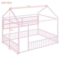 thumbnail image 3 of DreamBuck Full Size Metal House Bed Frame with Fence for Teens, Girls, Boys, Cabin Floor Bed for Bedroom, Pink, 3 of 7