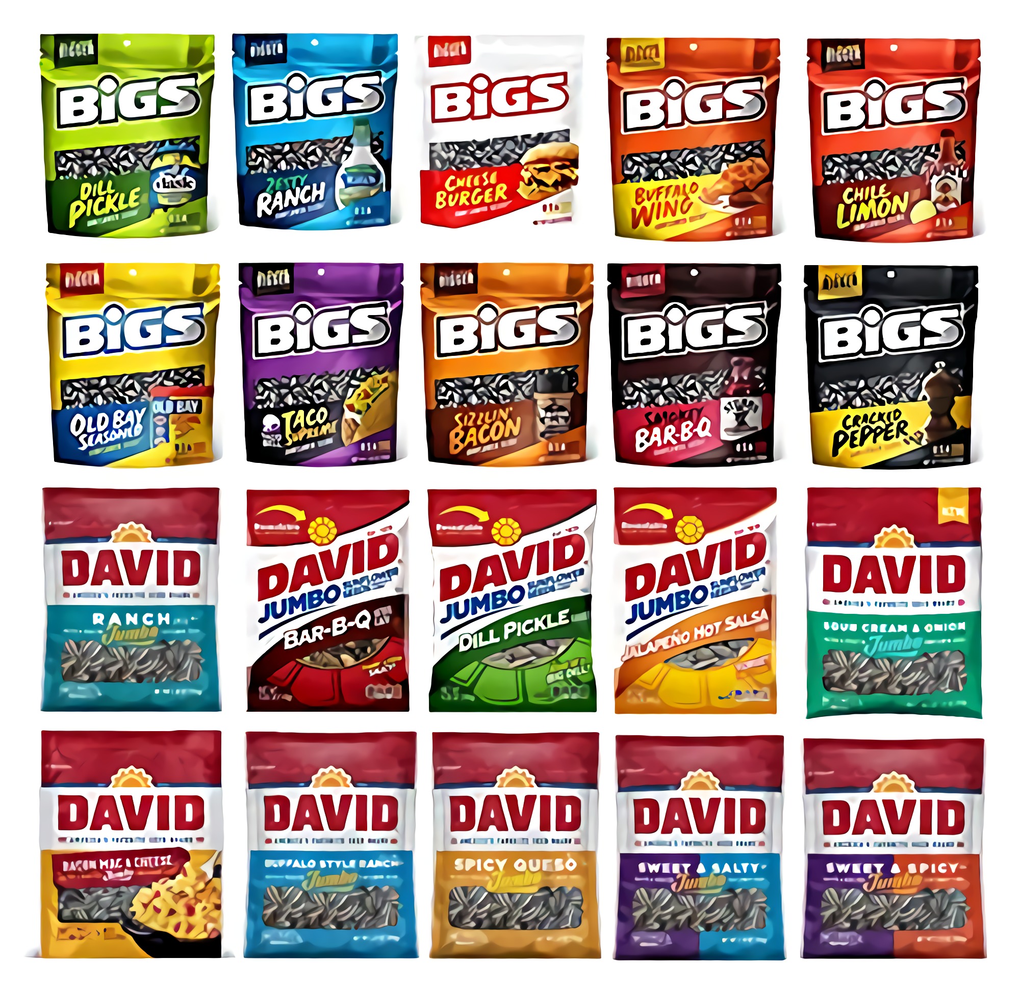想像を超えての Bigs Sunflower Seeds Variety Sampler Buffalo Wing Cheeseburger Chile Limon Dill Pickle Ranch Cracked Pepper Old Bay Seasoned Sizzlin Bacon Bar B Q And Taco Supreme Ccitafna Dz