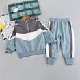thumbnail image 3 of Boys Outfits Kids Sweat Suit Fall Winter Color Contrast Long Sleeve Hoodie Pants Set Toddler Boys Clothes Blue 18 Months-24 Months, 3 of 3