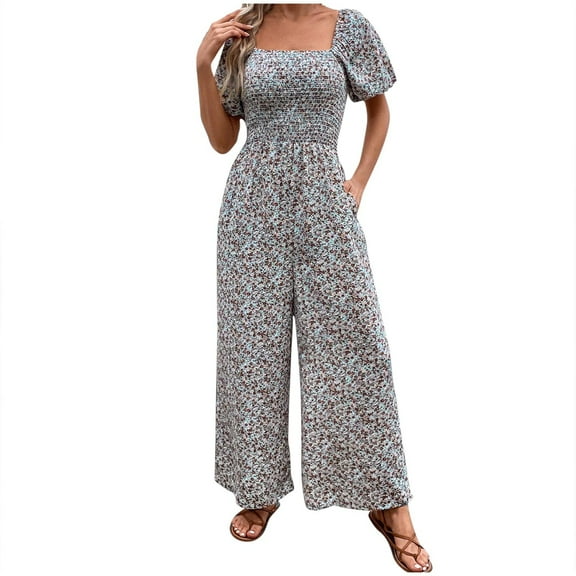 Levmjia Women Jumpsuit Summer Casual V Neck Wide Leg Cotton Romper with Pockets Plus Size Comfortable Stretchy Outfit for Work Vacation Travel Plus Size