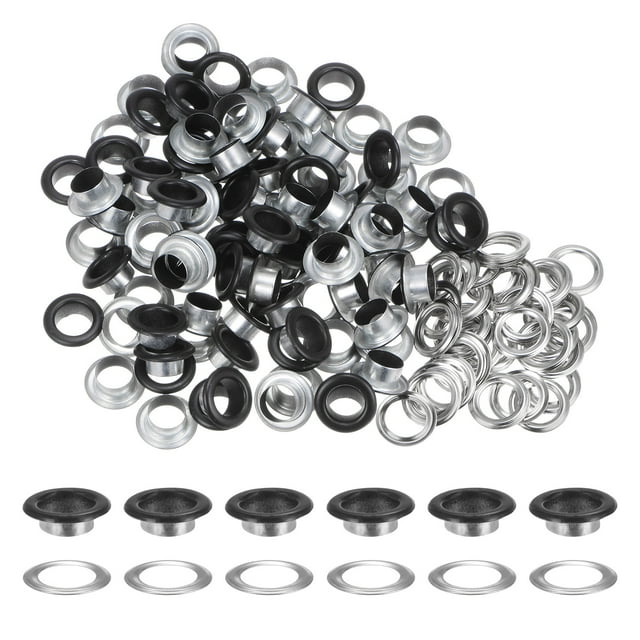 Unique Bargains 100 Pcs Œillets 2/5 Pouce (10mm) Trou d'Identification Œillet Autoportant en Métal avec Rondelles pour Cuir Noir Mat