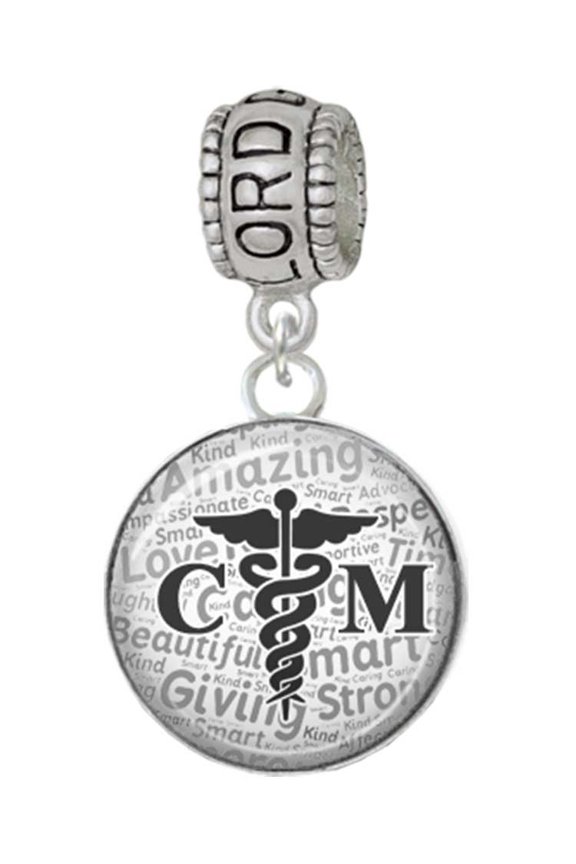 Silvertone Domed Black CM Lord Guide Me Charm Bead