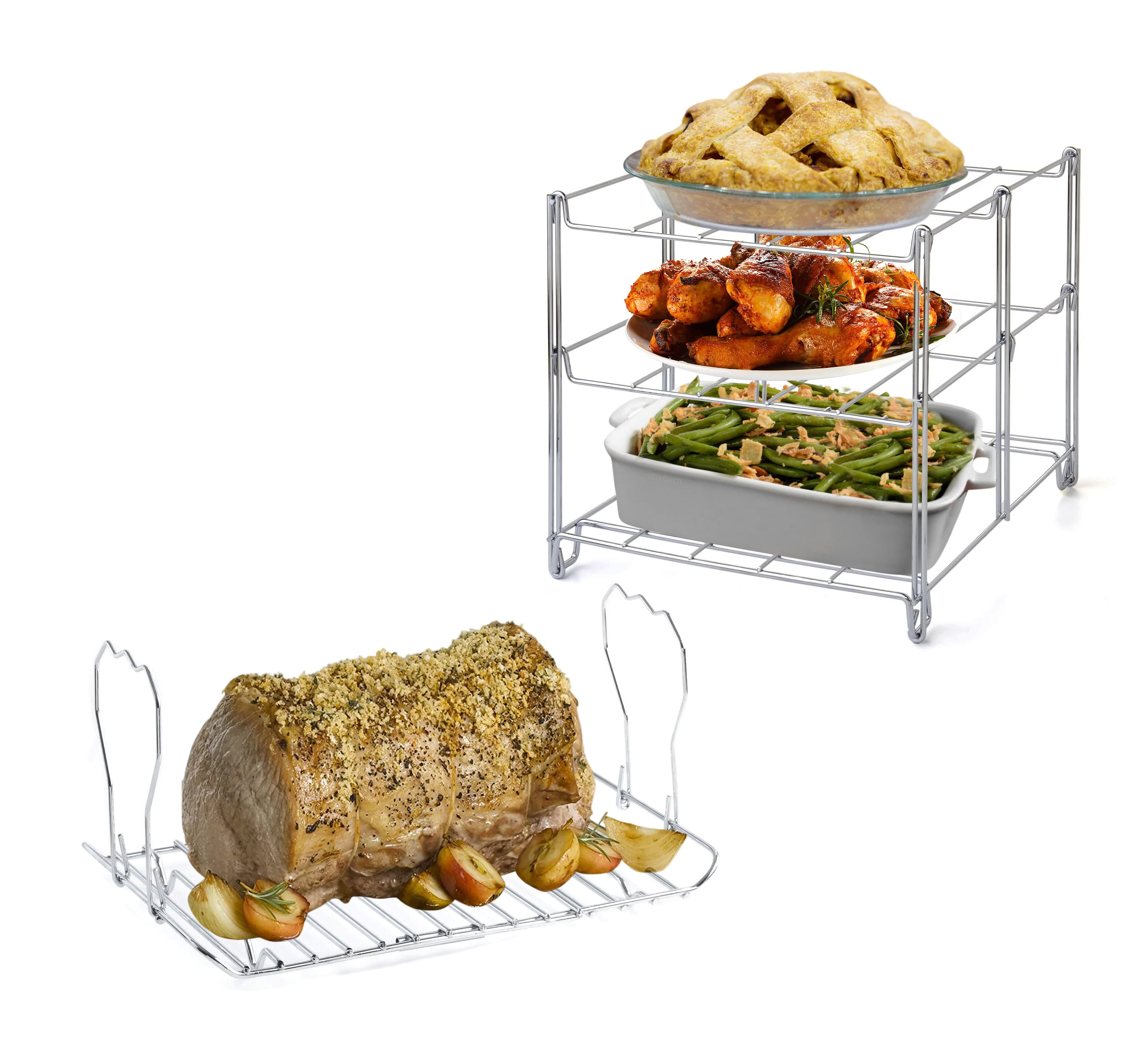 KOVOT 3Tier Collapsible Oven Rack & Turkey Lifter Roasting Rack Space Saving Oven Rack For