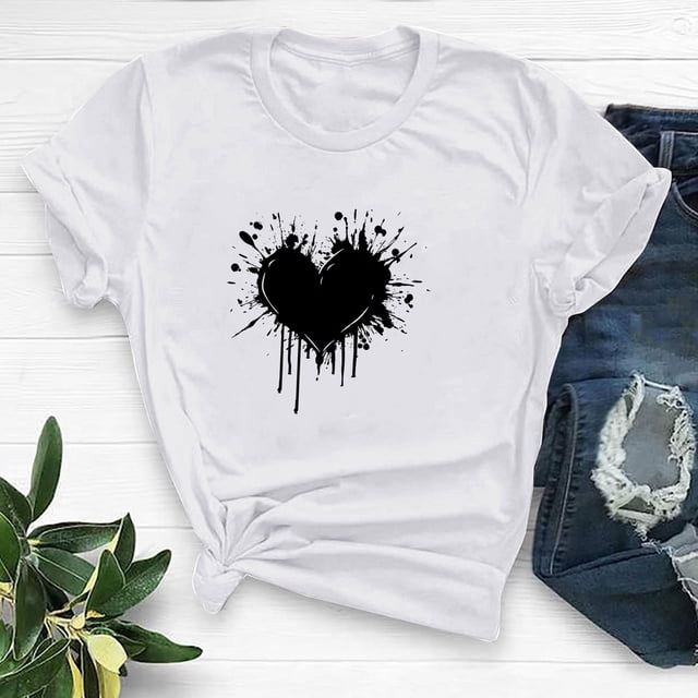 Meichang T-Shirts de la Saint-Valentin pour Femmes Mignons avec Cœur Graphique Col Rond Coupe Ample Manches Courtes T-Shirts Mignons de la Saint-Valentin pour Couple