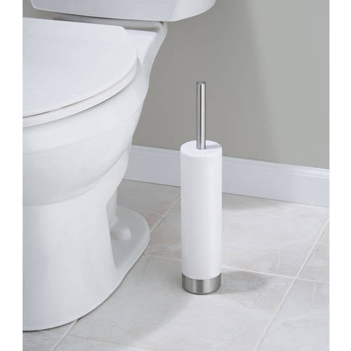 iDesign Toilet Brush and Holder, Brushed Stainless Steel, White