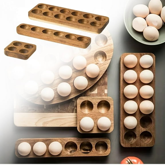 Dianli Gifts Acacia Wood Egg Storage Box Natural Solid Wood Egg Tray Rack 4-12 Slots Detachable Bottom Holder for Kitchen Countertop Display Christmas Gift