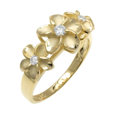 Three Plumeria Ring with 14K Gold Finish over Sterling Silver