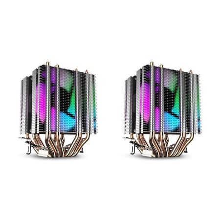 2X Cpu Air Cooler 6 Heat Pipes Twin-Tower Heatsink with 90mm Rainbow LED Fans for 775/1150/1155/1156/1366