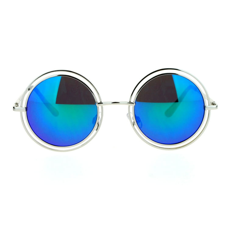 SA106 Unisex Double Frame Hippie Circle Lens Pimp Sunglasses Silver Teal - Walmart.com