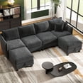 thumbnail image 4 of BedLuxury 112" Modular Sectional Sofa with 2 Moveable Storage Ottoman, Cloud Couch Seats 6, Modern Living Room Furniture, Chenille Black, 4 of 12