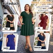 Cuteduck Womens Plus Size Dress Criss Cross V Neck Short Sleeve Summer Casual Dress 1X-5X