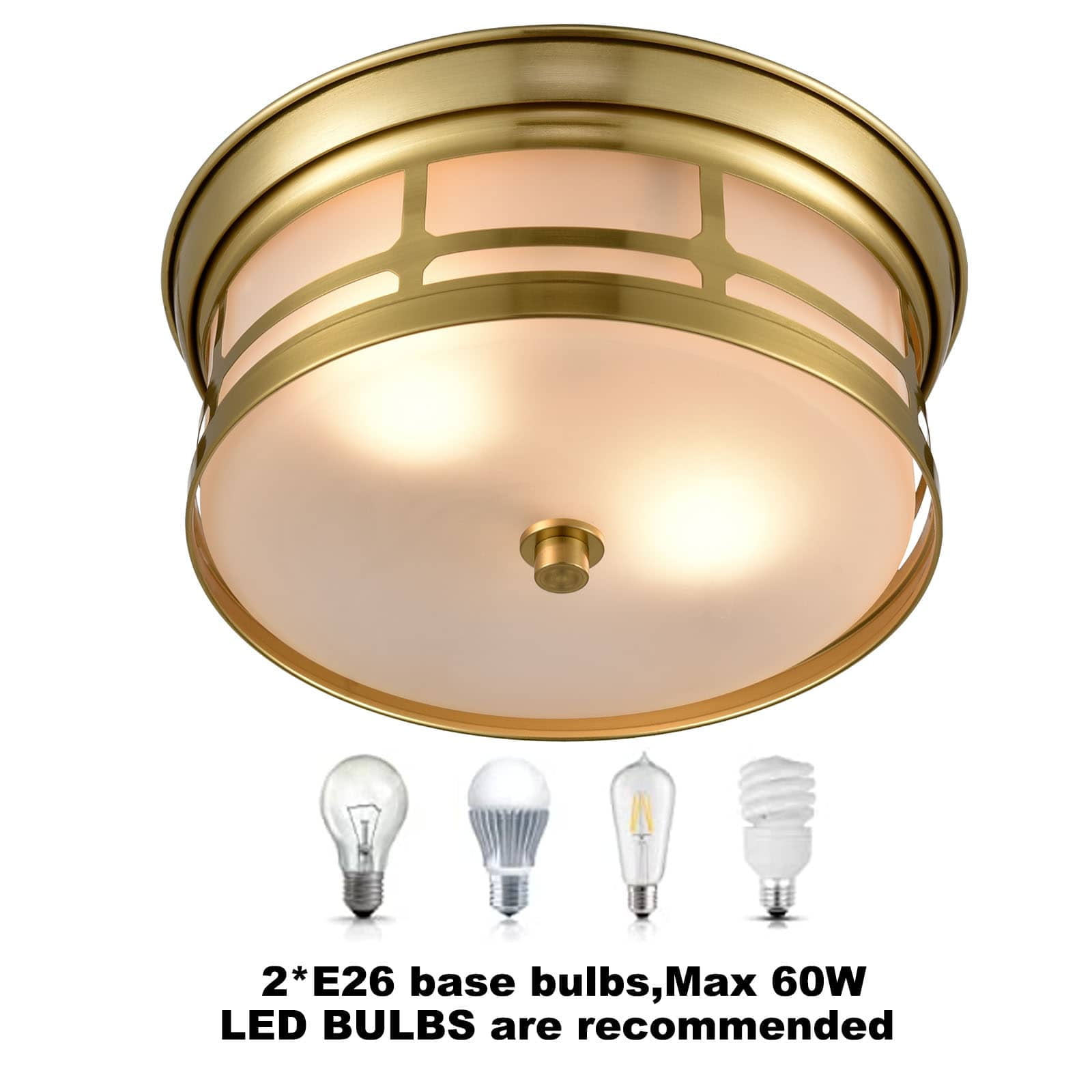 Modern Drum Glass Flush Mount Ceiling Light 2-Light Gold Ceiling Light Fixture