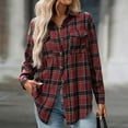 thumbnail image 4 of Hvot&aat Womens Boyfriend Plaid Shirts Classic Fit Button Down Lapel Color Block Blouse Casual Roll up Long Sleeve Tops, 4 of 7