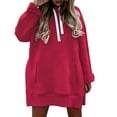 thumbnail image 3 of Women's Drop Shoulder Solid Color Hooded Sweatshirt with Side Pockets and Side Slits, Soft Breathable Long Sleeve Casual Pullover for Winter, Daily Wear and Street Fashion Red XXXXXL, 3 of 7