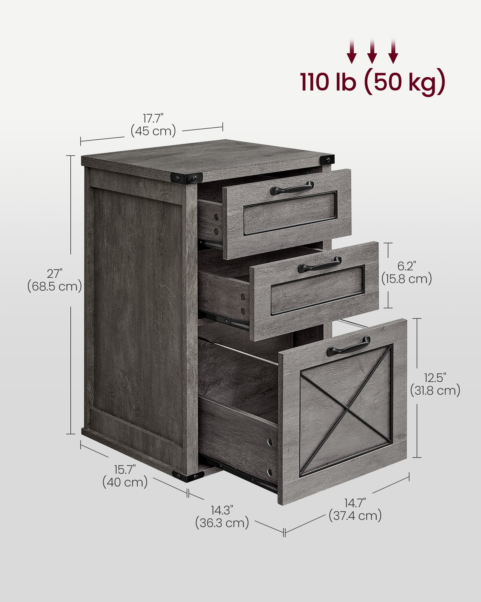 File Cabinet, 15.7"D x 17.7"W Filing Cabinet with 3 Drawers, Printer Stand for Home Office, Gray