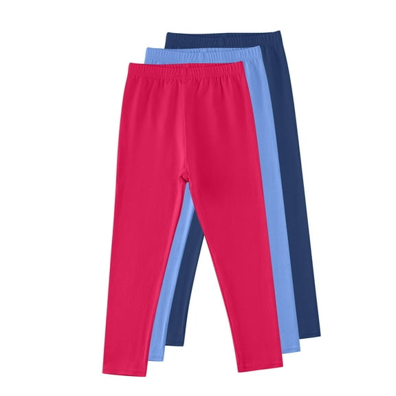 Thetops Soft 100% Cotton Big Girls' Leggings - Navy, 9-10T | 3-Pack Elastic Waist, Breathable | Classic Solid Color for Daily Wear, Playdates, School