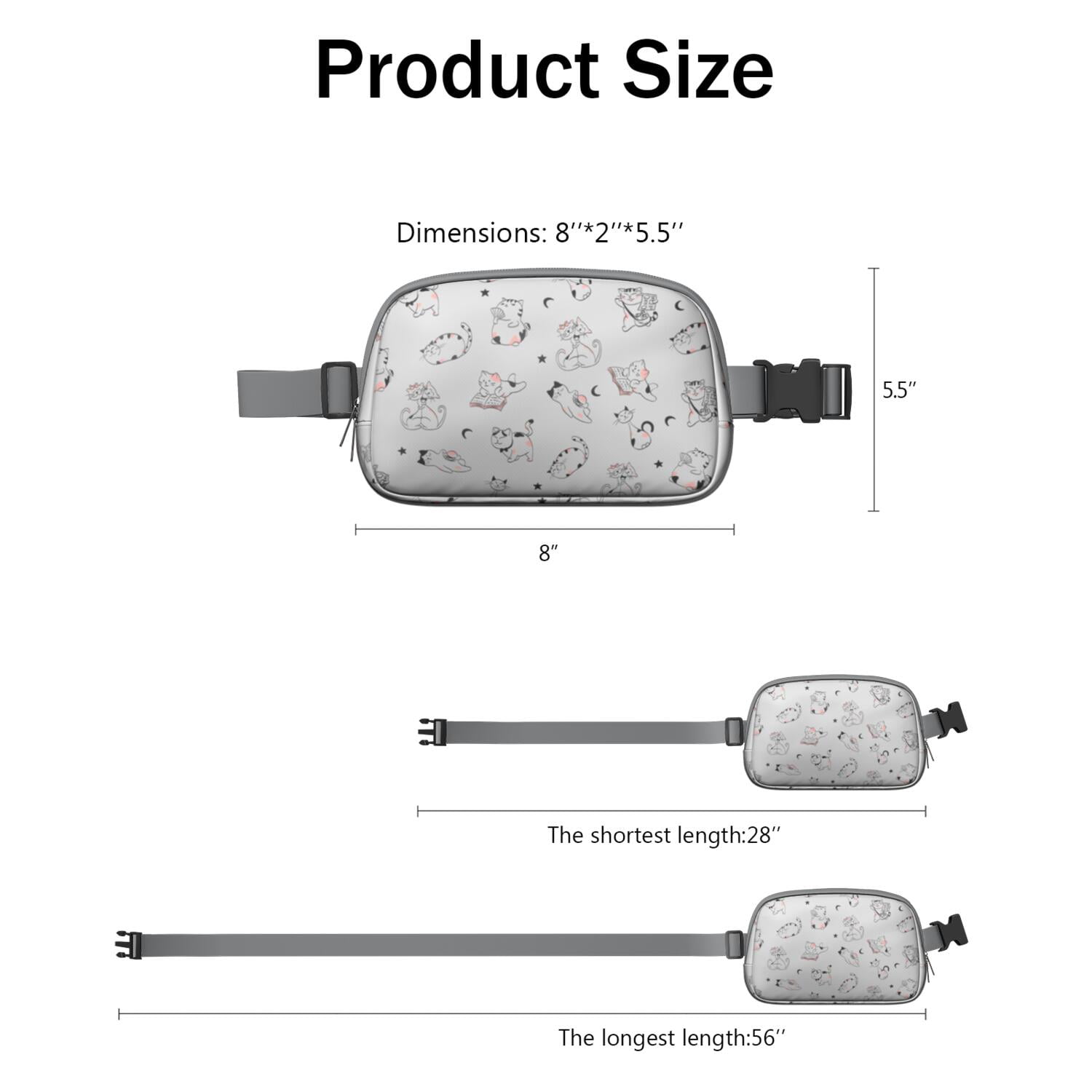 Cute Cat Print Belt Bag – Funny Pet Lovers Fanny Pack for Women with Adorable Pattern and Comfortable Adjustable Strap