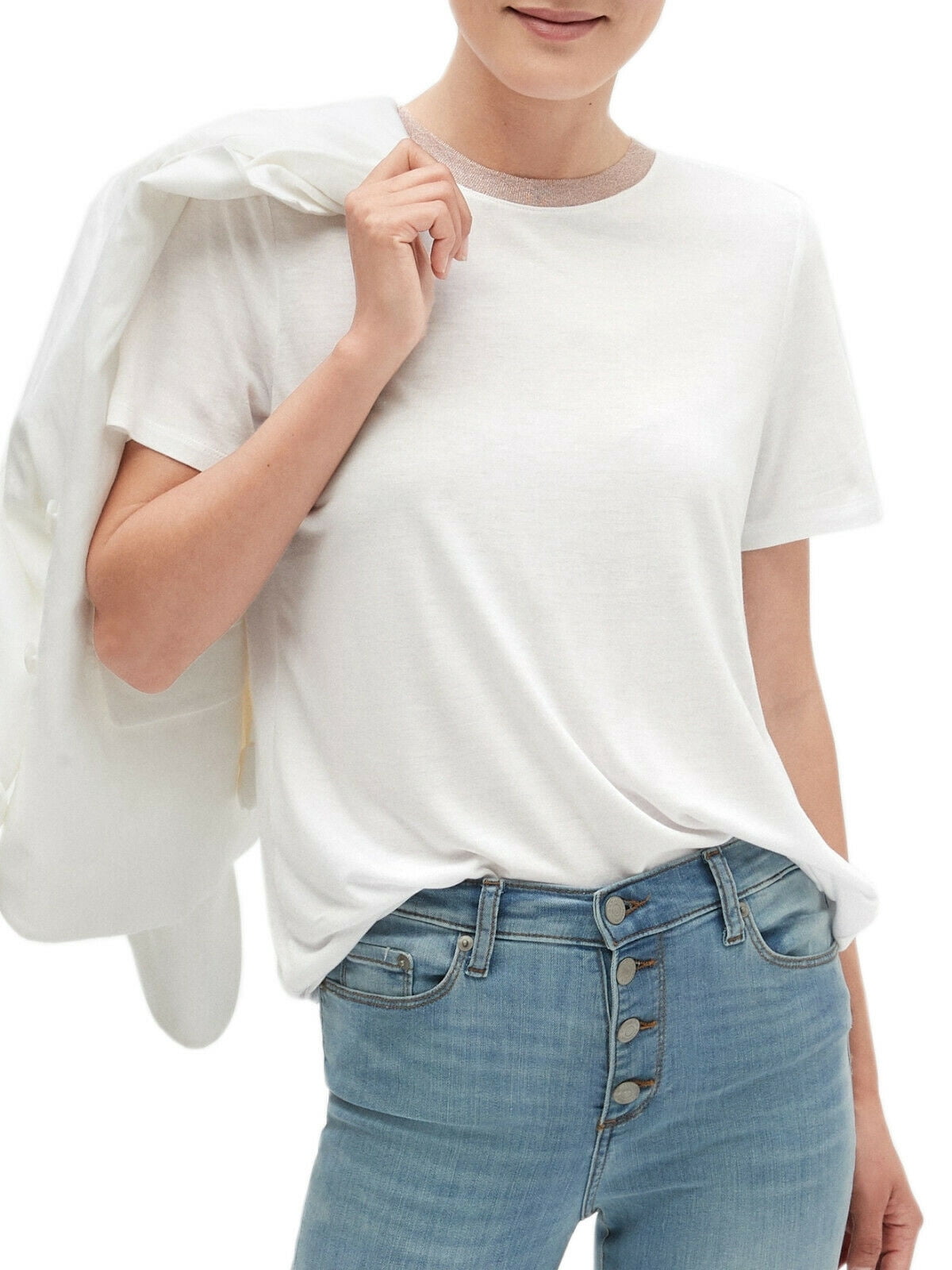 New Banana Republic Womens White Shine Trim Collar Tee T-Shirt Sz XLarge XL  4150-7 - Walmart.com
