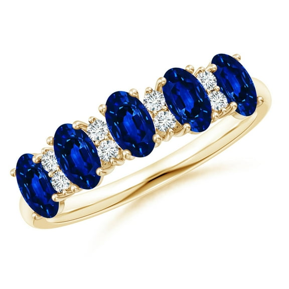 ANGARA Lab Grown 1.5 Ct 5 Stone Blue Sapphire & Diamond Wedding Ring for Women in 14K Yellow Gold (Size-5x3mm) | Anniversary, Jewelry Gift for Women | Lab-Grown Blue Sapphire Ring
