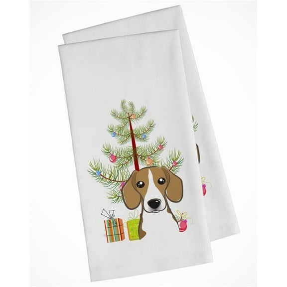 Christmas Tree & Beagle White Kitchen Towel - Set of 2