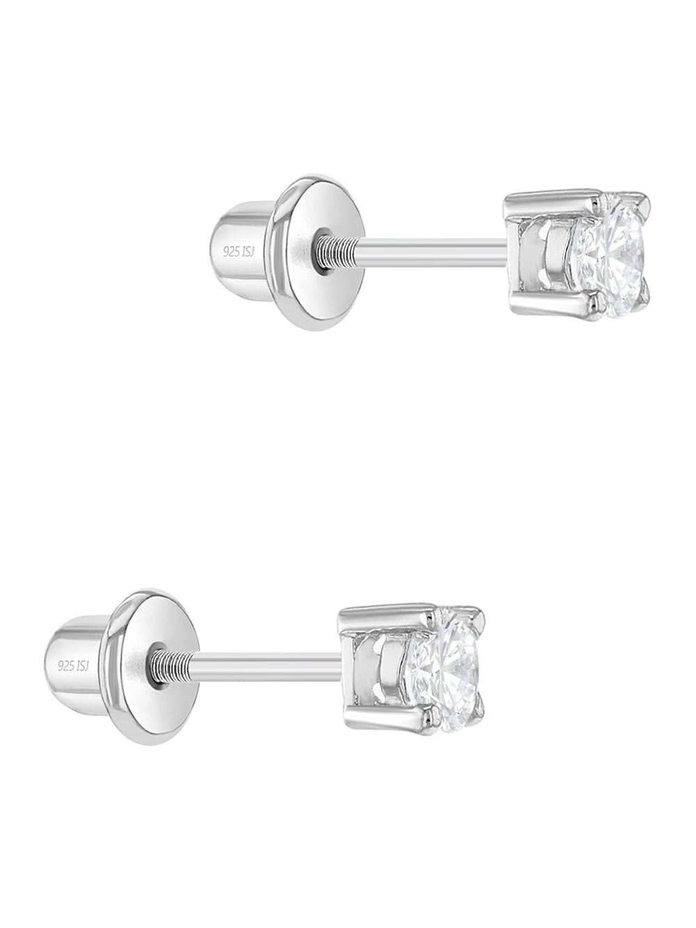 20g 4mm CZ studs ball screw back earrings Sterling silver, 4mm Cubic  Sterling Silver piercing, tiny CZ ball twist back stud earrings silver