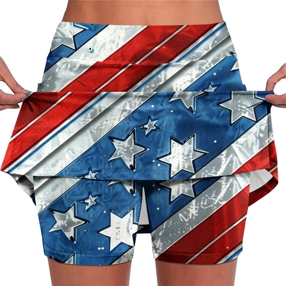 Njagoc3 Womens High - Waisted American Flag Striped Print Skort - Trendy Patriotic for Summer Outdoor Events