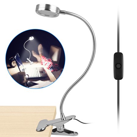 Rechargeable Study Lamp LED Desk Lamp, Flexible Gooseneck LED USB Portable Rechargeable , 4 Brightness Levels, Lightweight Table Reading Study Clip Lamp Light, Silver ()