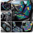 thumbnail image 3 of Uorisanigo Colored Coconut Leaves Automotive Front and Rear Cushion Covers Steering Wheel Cover Pillowcase for Cars Gear Lever Cover+Hand Brake Cover Water Coaster Soft 11 PCS, 3 of 7