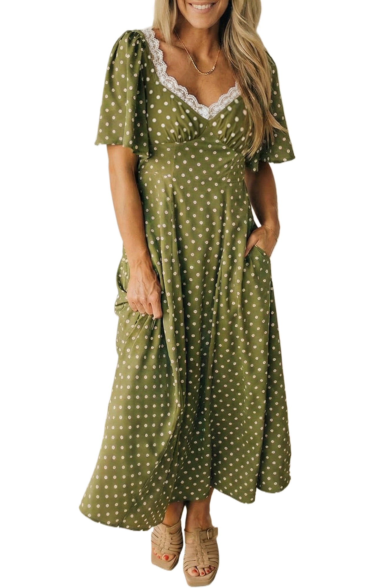 Women's Green Eyelet Embroidered Mini Dress – Casual Summer Style for Everyday Wear, XL