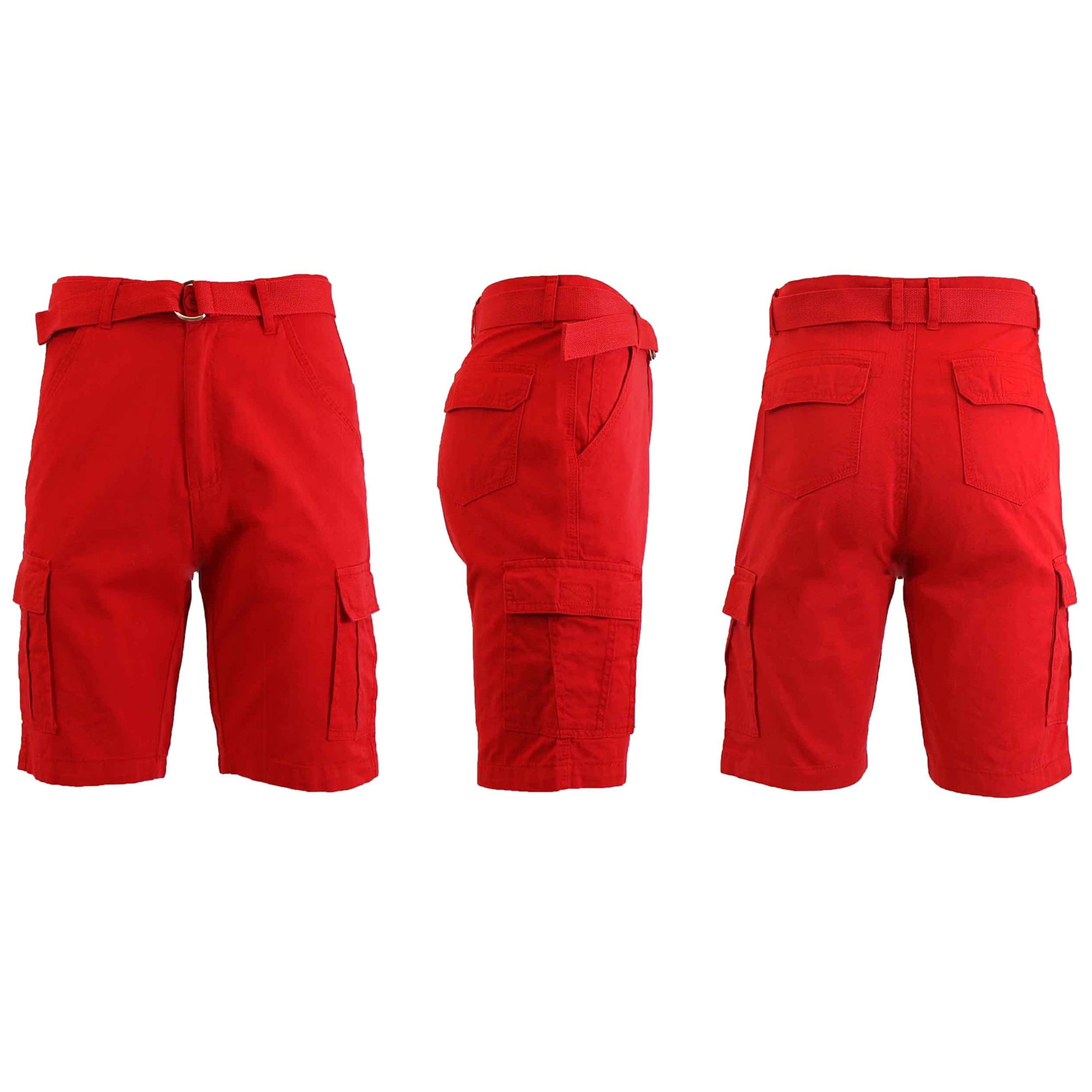 Mens Flat Front Slim Fit Belted Cotton Cargo Shorts