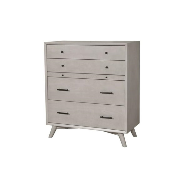 Alpine Furniture Flynn Mid Century Modern 4 Drawer Multifunction Chest w/Pull Out Tray, Gray