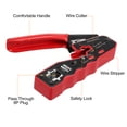 thumbnail image 4 of Professional Red RJ45 All-in-One Crimp Tool Kit: Pass-Through Crimper for Cat5/Cat5e/Cat6/Cat6a Cables, Includes 100 Gold-Plated Connectors, 100 Blue Boots, Network Pliers, Tester, Blade Set & Manual, 4 of 6