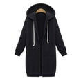 thumbnail image 4 of Tagold Women Plush Hooded Tops, Fall Clothes for Women 2022, Women's Solid Color Jacket Plus Fleece Insert Pocket Hooded Zipper Mid Length Sweater Womens Fall Fashion Cardigan, Black, XL, 4 of 7