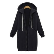 Winter Jackets for Women Fleece Lined Long Jackets Hoodies Zipper Sweatshirts Jackets Mid Length Coats with Pockets coats for women
