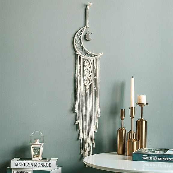 Macrame Woven Wall Hanging Moon Dream Catcher- Boho Chic Bohemian Home Decor Wall Art Decor Beautiful Apartment Dorm Room Door Decoration