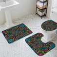 thumbnail image 2 of Abstract Flowers Bathroom Rugs Set Retro Abstract Blue Pink Orange Floral Leaf Blue Non Slip Absorbent Soft Bath Mats 3 Piece Set with Bathroom Rug, U-Shaped Floor Mat, Toilet Seat Cover Small Size, 2 of 9