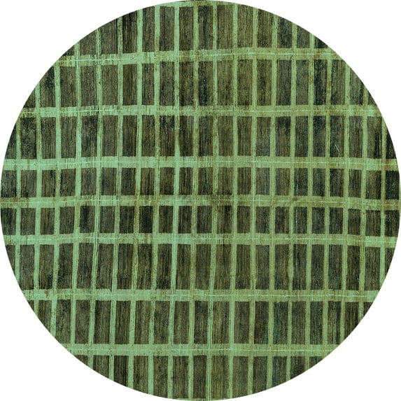Ahgly Company Machine Washable Indoor Round Oriental Turquoise Blue Modern Area Rugs, 6' Round