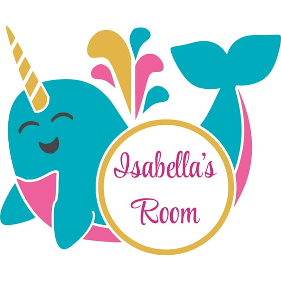 Colorful Cute Unicorn Whale Swimming Customized Wall Decal - Custom Vinyl Wall Art - Personalized Name - Baby Girls Boys Kids Bedroom Wall Decal Room Decor Wall Stickers Decoration Size (20x40 inch)