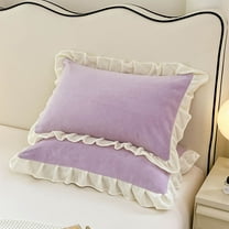 WKSCLPAI Queen Pillow Cases Set of 2, Pure Cotton Champray Ruffled Edge Pillowcase with Envelope Closure, Home Light Luxury Solid Color Pillow Covers, Machine Washable, Light Purple