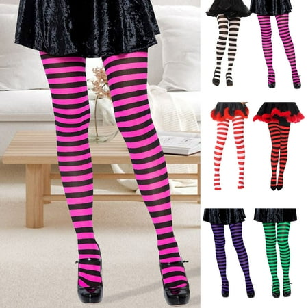 Eosunjian Christmas Pantyhose Banded Colorblock High Waist Retro Bright Color Anti-slip Skinny Cosplay Mini Dress Skirt Pairng Long Socks White Adult