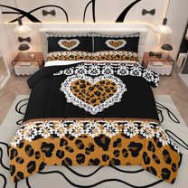 jejeloiu Brown Animals Print Bedding Comforter Set,Chic Leopard Print Twin Comforter Sets,Cheetah Pattern Heart Bedding Set For Men Women,Breathable Home Decor Reversible,2pcs