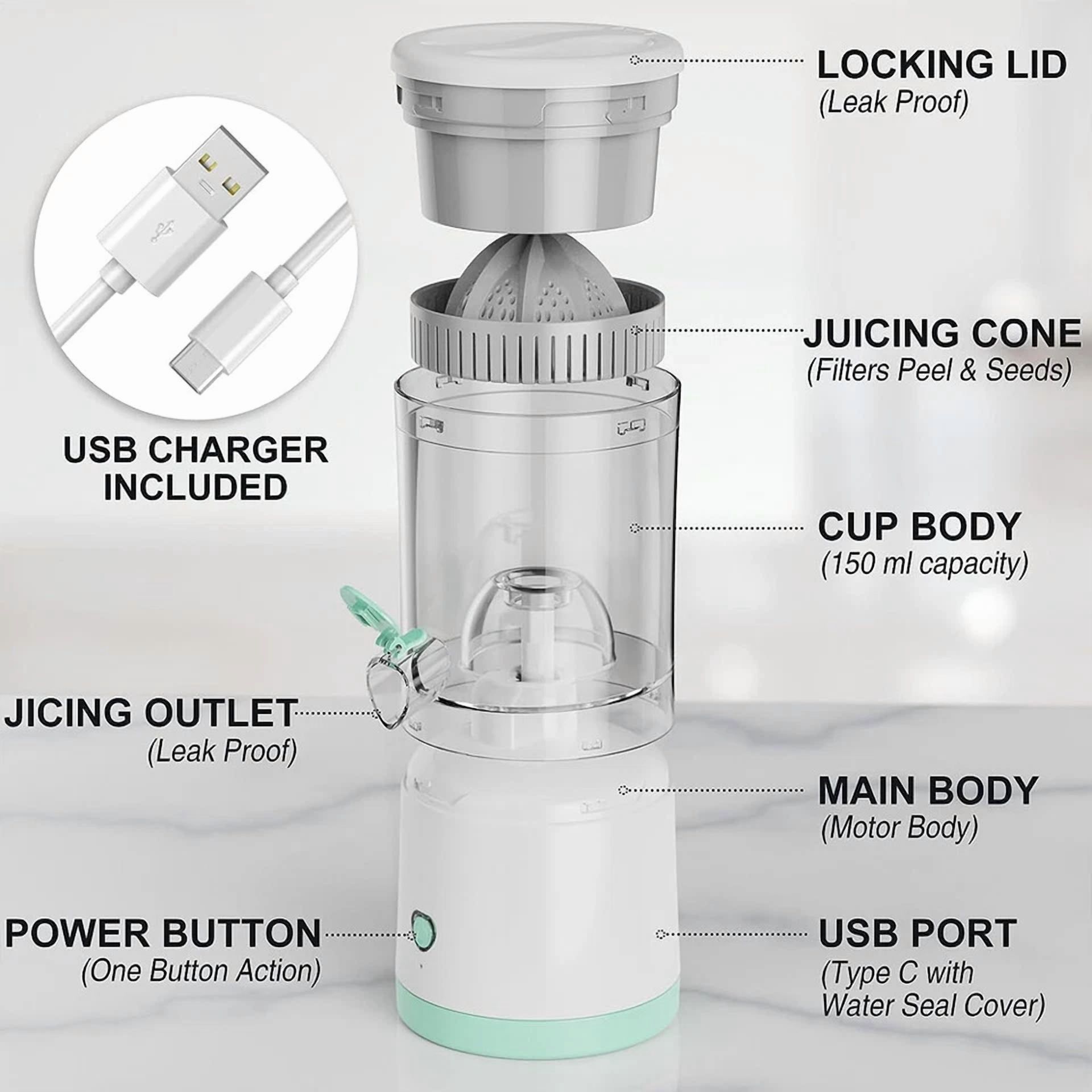 Electric Citrus Juicer Rechargeable Hands-Free Masticating Orange Lemon Squeezer