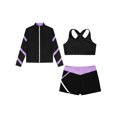 thumbnail image 3 of Hansber Kids Girls 3Pcs Yoga Workout Running Outfits Long Sleeve Zipper Jacket U Neck Tank Top and Black&Lavender 10, 3 of 5