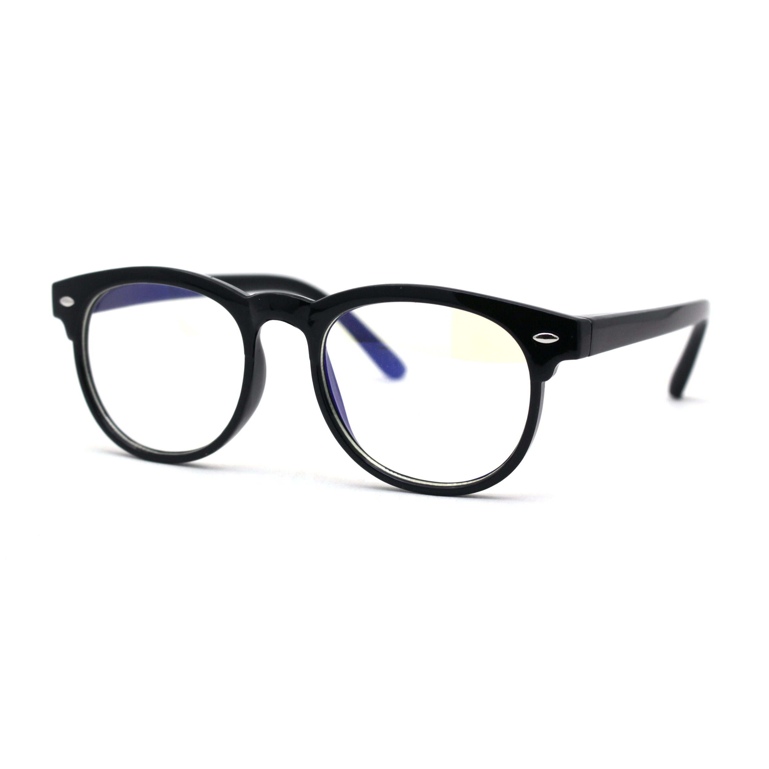 Kids Round Horn Rim Blue Light Blocking Computer Glasses Black