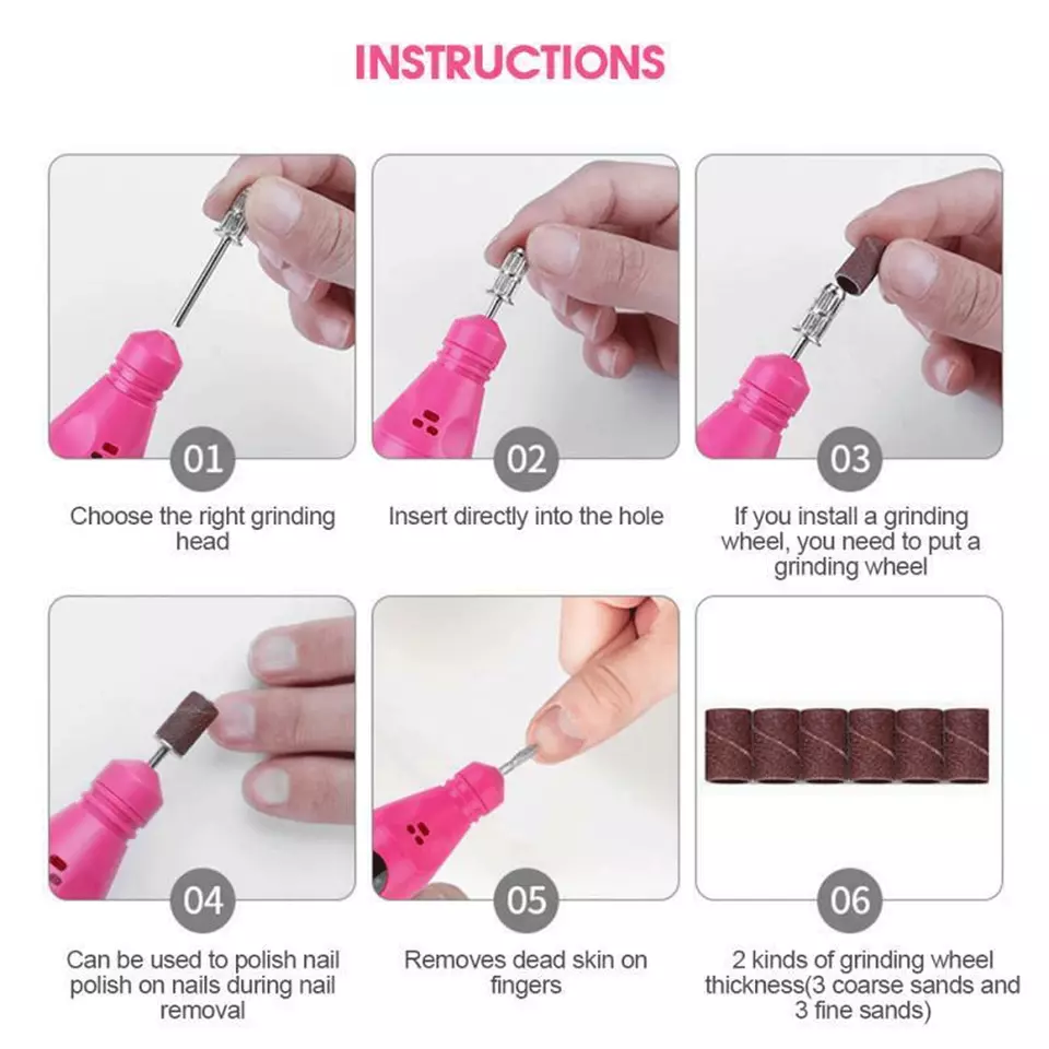 Electric Drill Nail File Acrylic Art Bits Manicure Pedicure Portable Machine Kit