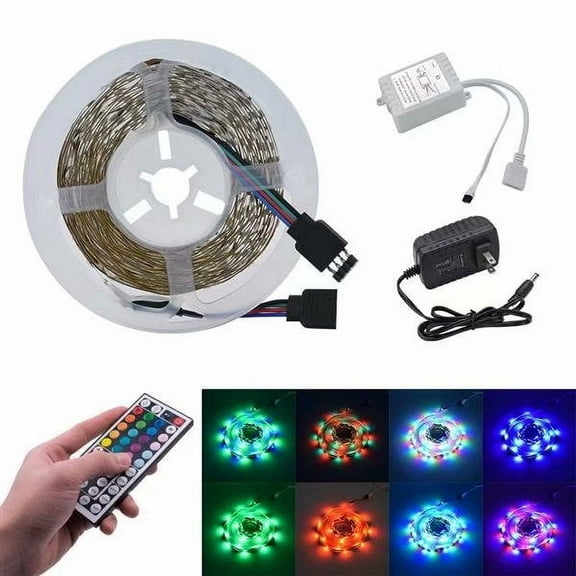 LED Strip Lights with Remote, Led Color Changing Strip Lights, 12V Adapter Powered RGB LED Strips for Kitchen Home Christmas Room Decoration