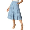 thumbnail image 5 of INSPIRE CHIC Women's Midi Skirts Solid Elastic Waist Flare A-Line Tiered Skirt with Pockets XS Blue, 5 of 8