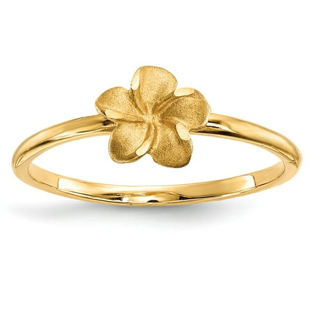 - Solid 14k Yellow Gold Satin & Diamond-Cut Plumeria Ring (1.5mm) - Size 4
