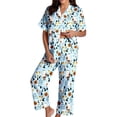 thumbnail image 2 of Huowey Womens Halloween Pajamas Set Short Sleeve Button Down Tops And Pants 2 PC Ghost Pumpkin Graphic Lapel Leisure Daily Loungewear,Blue,L, 2 of 4