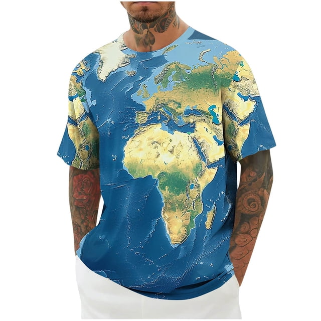 Camisas Casuales para Hombre, Camisa Deportiva de Cuello Redondo con Suéter de Impresión Hecha de Poliéster Cómodo para el Uso Diario de Primavera Y Verano, Camisas de Suéter para Hombre